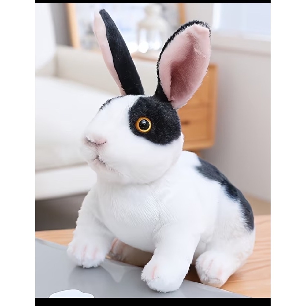 Rabbit‎ Plush Toy Black White Realistic Soft Bunny New